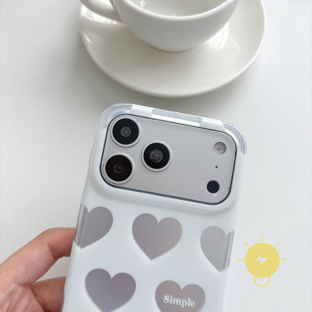 Phone Case For iPhone 17 Pro Max 16 15 14 13 TPU Matte Heart Mirror Aesthetic Korean Cute