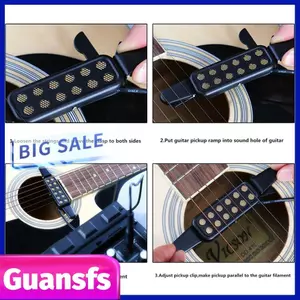 Guansfs Bộ thu âm thanh đàn guitar acoustic từ tính 12 lỗ Thiết kế phổ thông cho dây kim loại và đàn guitar Tần số tiếng ồn thấp với giao diện phông chữ chữ V