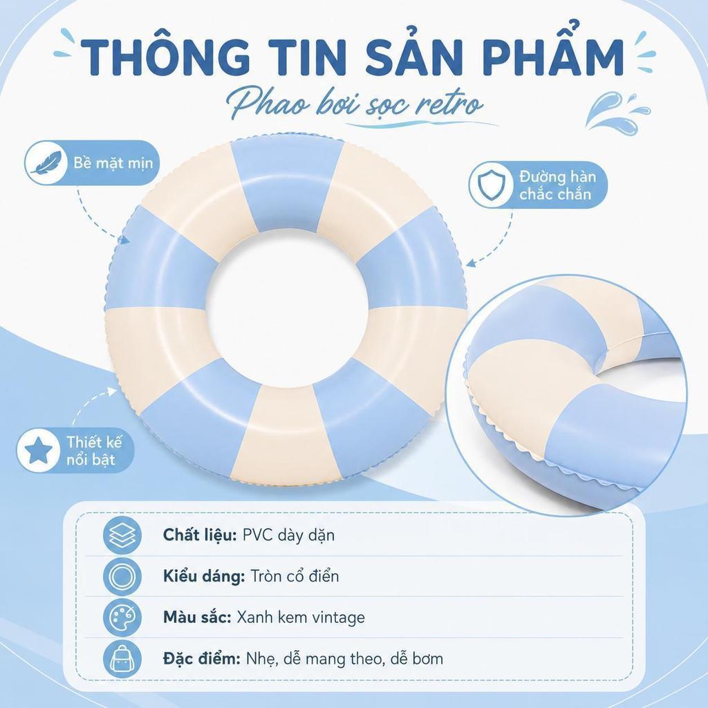 Phao Bơi Tròn PVC An Toàn Cho Mọi Lứa Tuổi, Đa Dạng Kích Thước 60-90cm, Màu Cầu Vồng, Dưa Hấu, Donut Hồng, Sọc Xanh, Sọc