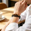 Vòng tay da đá mắt hổ nam - Da đen bện nhiều lớp - Hạt mắt hổ - Khóa từ màu đen - 3 kích cỡ - Dây đeo cổ điển thủ công