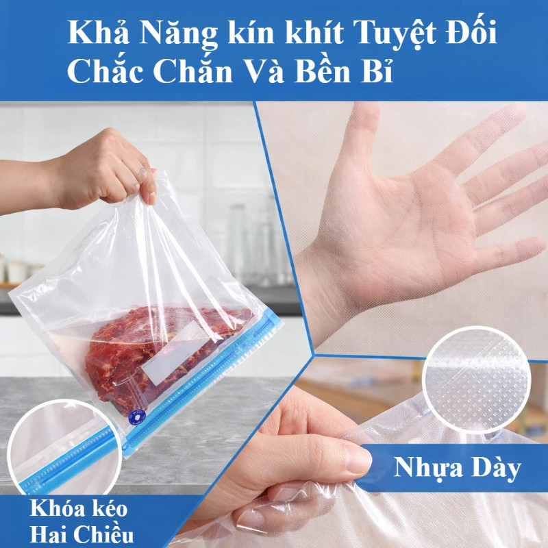 Túi Hút Chân Không đựng Thực Phẩm Dày+Máy Hút Chân Không Mini, PA+PE, BPA Free, đựng Thực Phẩm, Rau Củ, Thịt Cá