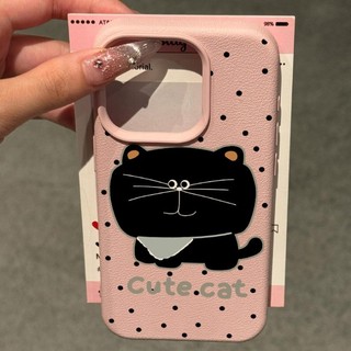 DànhCho IPhone 17 16 15 14 13 12 11ProMax XR XS Max 7Plus Dễ thương lớn mặt mèo da vân trường hợp điện thoại