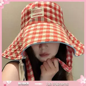 YOI Mũ vành rộng plaids style cá nhân, phù hợp chống nắng cho chuyến đi biển