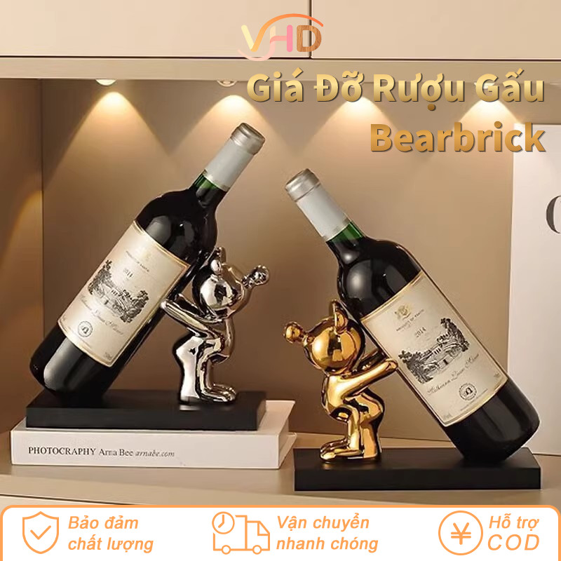 Giá Đỡ Rượu Gấu Bearbrick – Tượng Decor Bàn Học, Phòng Khách, Trang Trí Nhà Cửa, Quà Tặng Phong Cách Nhẹ Sang Trọng