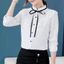 Áo sơ mi nữ tay dài, cổ thắt nơ chắc chắn, thiết kế ruffles ngọt ngào