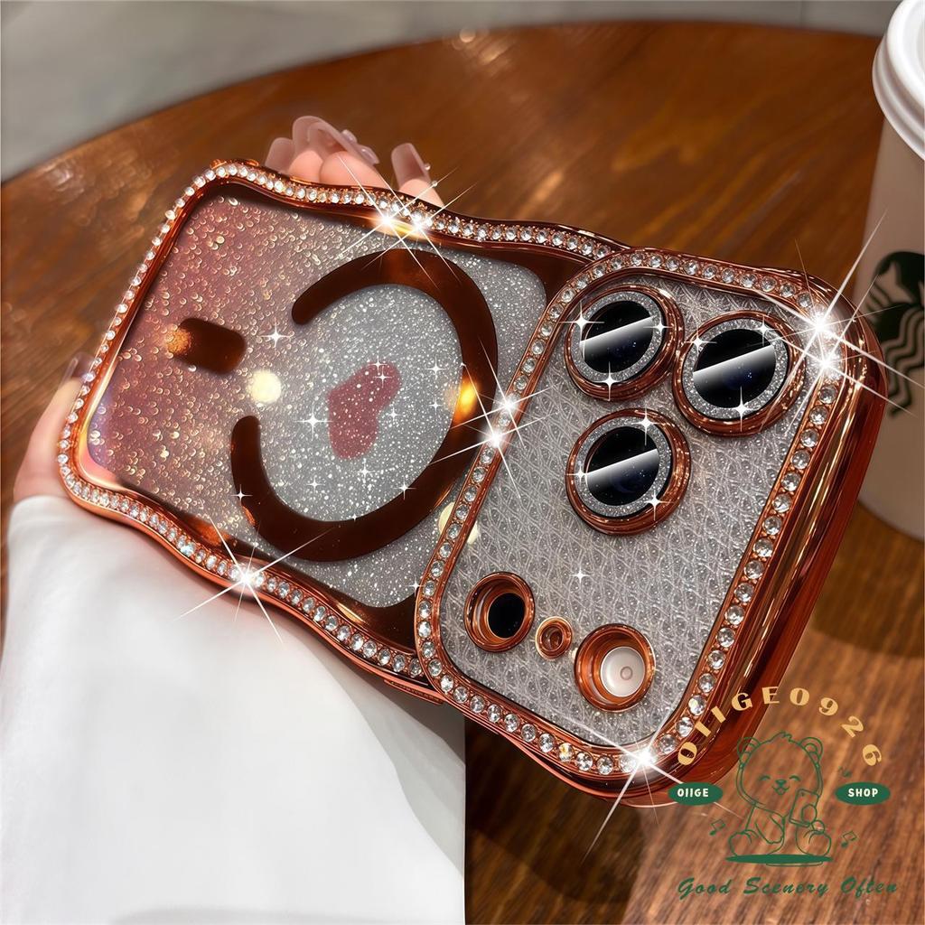 【 Ốp lưng iPhone17 】 Vỏ điện thoại từ tính mạ kim cương lấp lánh iphone17 Pro Max 16 15 14 13 cho vỏ iPhone Vỏ mềm silicon TPU chống sốc