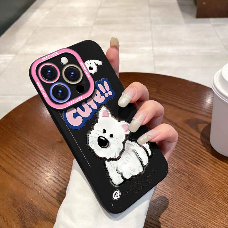 Ốp lưng iPhone họa tiết chú chó trắng dễ thương mềm silicone lỏng bảo vệ iPhone 11 12 13 14 15 16 17Pro Max IP 7 8 Plus