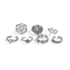 Bộ Nhẫn Hợp Kim Hexagram Nam - Vintage Mạ Bạc Retro Đau Khổ - 6 Chiếc Xếp Chồng Nhẹ 22.3g Tuyên Bố Trang Sức