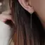 Hnkmp Cặp Tai Thả Dây Dài Treo Bông Kim Cương Giả Xuyên Ren