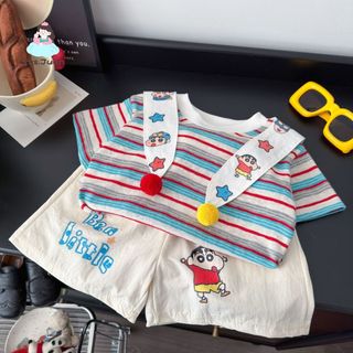 Bộ đồ bé trai hè áo thun hoạt hình - Set áo choàng quần short rộng thoáng