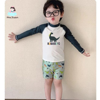 Đồ bơi bé trai tay dài chống nắng set rời họa tiết khủng long - đồ bơi đi biển suối nước nóng cho bé