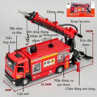 Xe Cứu Hỏa Đồ Chơi Xịt Nước Ánh Sáng Âm Thanh Kéo Lại Hợp Kim Cứu Hộ Thang Trẻ Em Quà Tặng