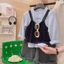 Áo sơ mi đáy dài tay cổ tròn hai mảnh giả cho bé gái 90-160 Size OYD1