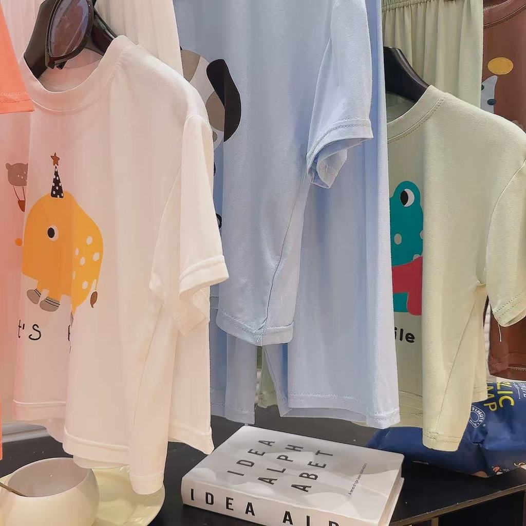 Modal Tay Ngắn Loungewear Bé Trai Bé Gái Phong Cách Mỏng Đến Mắt Cá Chân Quần Điều Hòa Không Khí Phù Hợp Với Kích Thước 90-170 EUTS