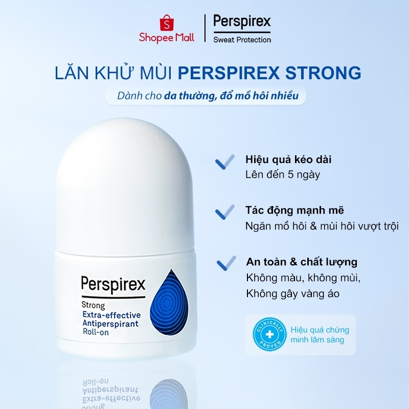 Lăn Khử Mùi Perspirex Strong: Dành cho da thường hay đổ mồ hôi, hiệu quả lên tới 5 ngày