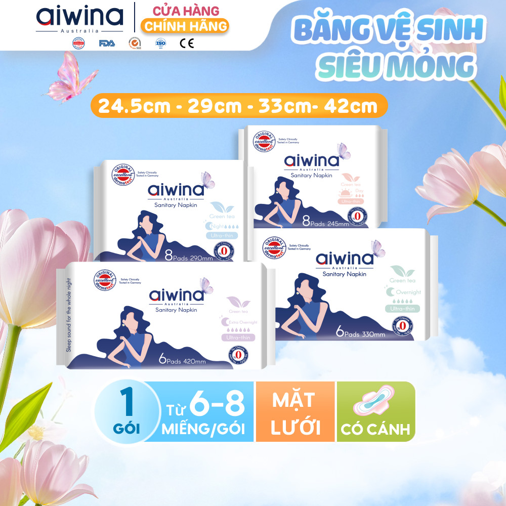 Băng vệ sinh Aiwina siêu mỏng ban ngày 24.5cm, ban đêm 29cm/33cm/42cm