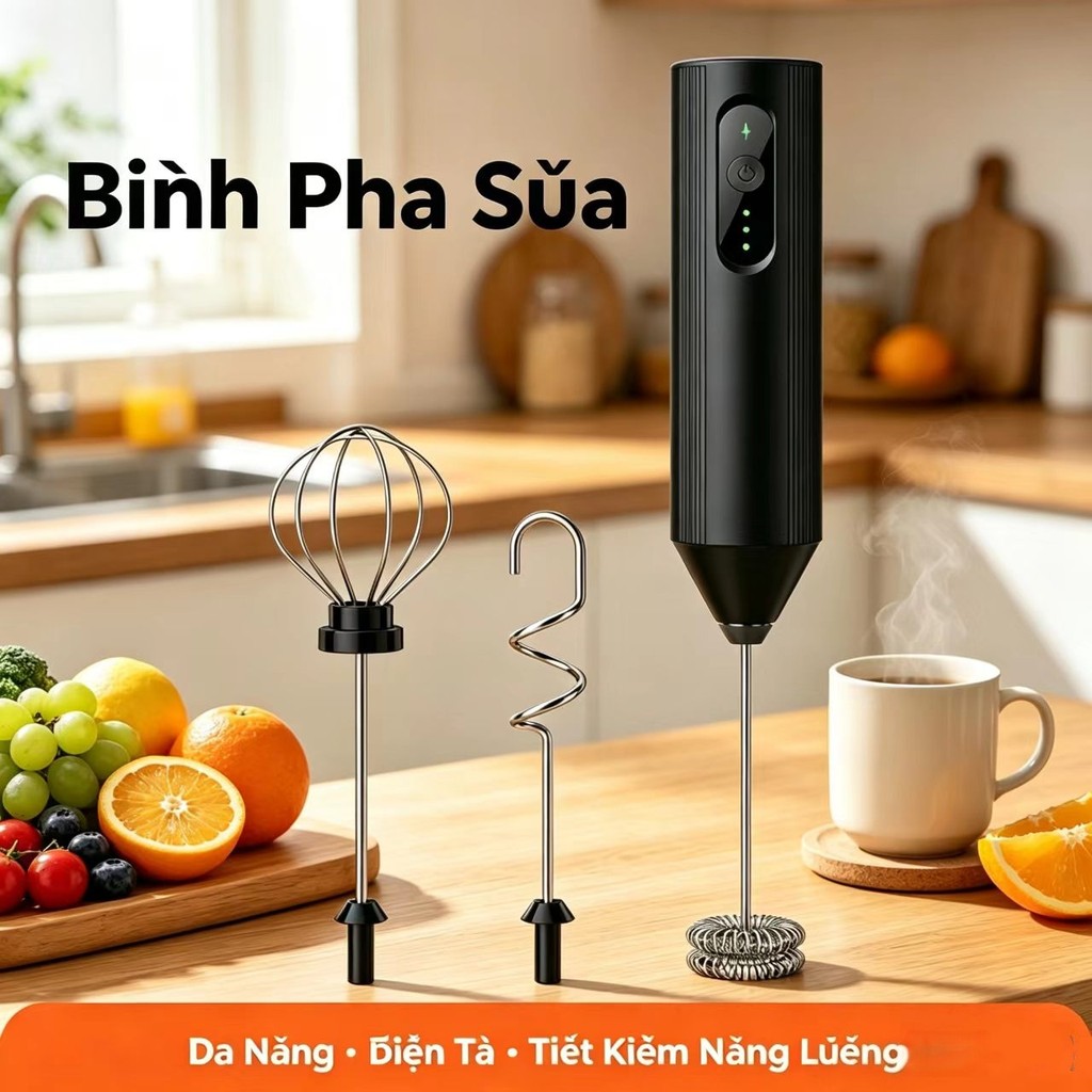 【🔥Bán chạy】Máy tạo bọt sữa cầm tay CLITON 3 trong 1: Đánh trứng, pha cafe, 3 tốc độ, sạc Type C!