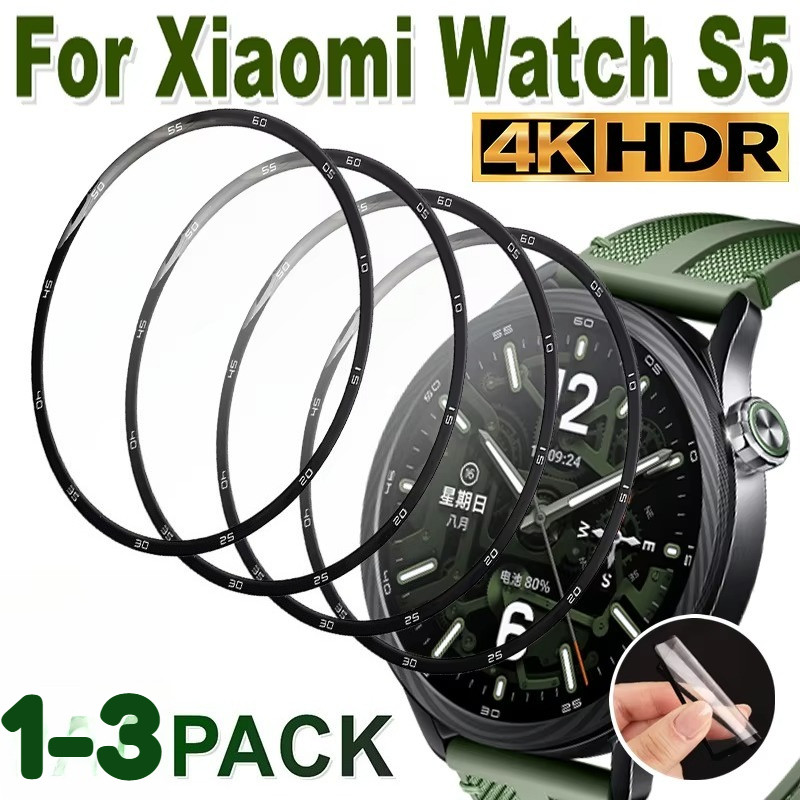 1-3 Chiếc Cong Cạnh Đen Kính Cường Lực Cho Xiaomi Watch S5 S4 S3 Sport 41mm Ultra HD Đồng Hồ Bảo Vệ Màn Hình Cho Xiaomi Watch S2 S1 S5 Pro Active 46mm 42mm Phim Kính Mềm