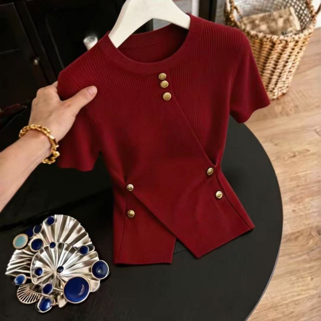 Mùa hè Phong cách mới Thiết kế thời trang Áo len kim loại | Áo dệt kim phong cách phương Tây Slim-fit dành cho nữ Slim-fit, Tính khí phù hợp thời trang Thanh lịch, đi lại