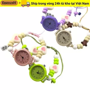 ESSENCEH Star Heart Chain Watch, Mặt dây chuyền Đồng hồ đeo tay Dopamine, Đồng hồ thạch anh đính cườm có thể điều chỉnh dành cho nữ