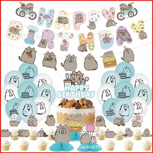 ST2 Pusheen Thú Cưng Mèo Chủ Đề Trẻ Em Sinh Nhật Trang Trí Biểu Ngữ Bánh topper Bóng Bộ Cung Cấp TS2