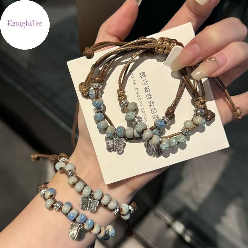 K2nightFee Thủ Công Gốm Đính Hạt Vòng Tay Vintage Co Giãn Vòng Tay Thanh Lịch Retro Phong Cách Boho Có Thể Điều Chỉnh Vòng Tay Trang Sức Cho Nữ VN