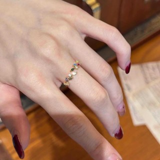 Nhẫn zircon màu mở điều chỉnh cho nữ, thiết kế ngọt ngào, đa năng, phù hợp học sinh