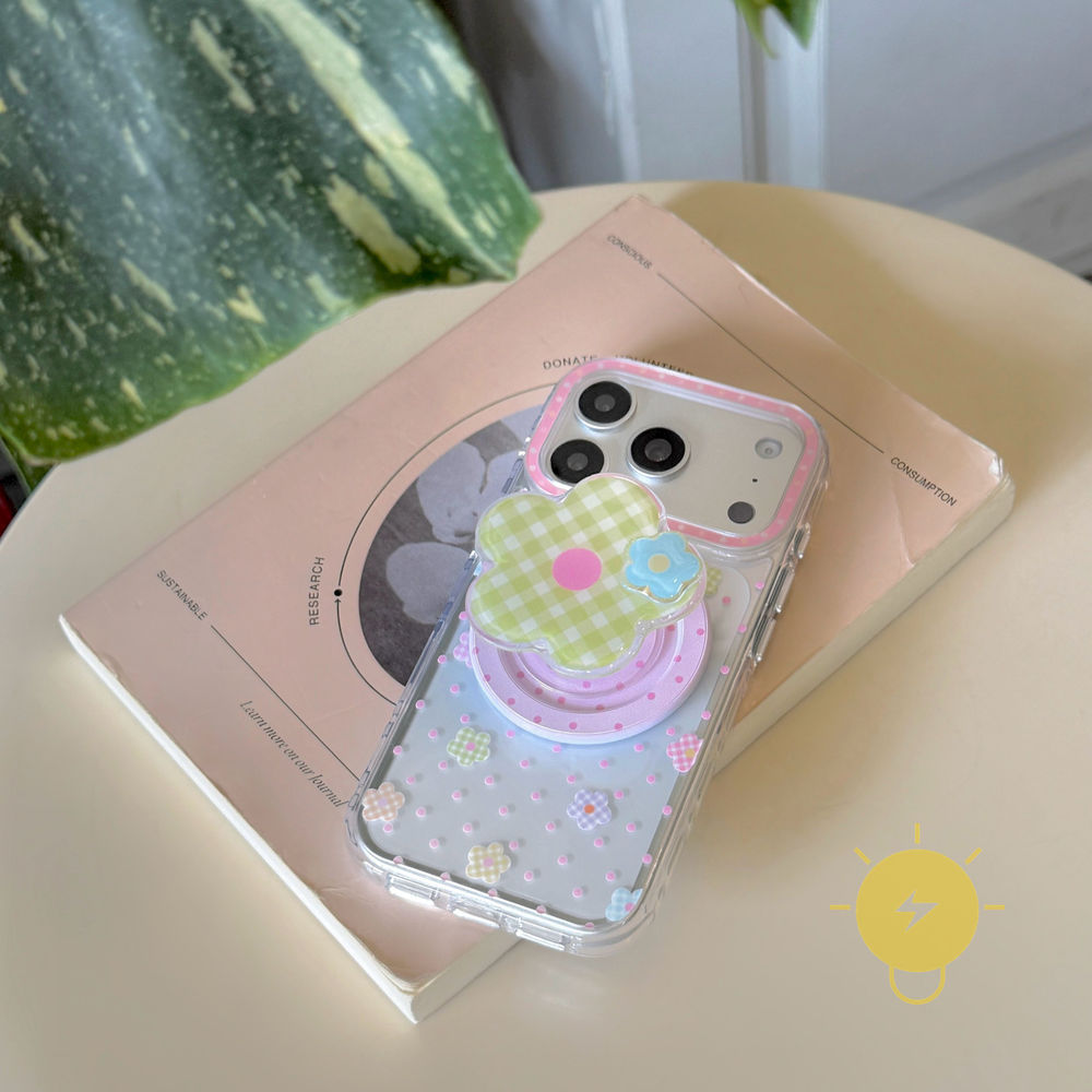 Phone Case For iPhone 17 Pro Max 16 15 with Griptok TPU Magnetic Transparent Mini Flower Aesthetic Korean Cute