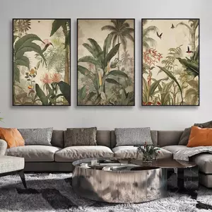 Rừng Mưa Nhiệt Đới Trang Trí Thực Vật Tranh Đông Nam Á Rừng Xanh Rừng Rừng Không Khung Vải Chống Thấm Nước Treo Tường Nghệ Thuật Phong Cách Nanyang Phòng Khách Nhà Hàng Bức Tranh Tường