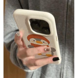 Red Scarf Penguin cho iPhone 17promax trường hợp iPhone 14/13/12 giả da kết cấu