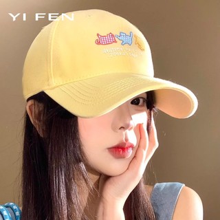 YIFEN Phim Hoạt Hình Thêu Mũ Bóng Chày Nữ Phiên Bản Hàn Quốc Phù Hợp Với Mũ Nhỏ Màu Vàng Có Mặt Viền Rộng Đầu Lớn Chu Vi