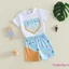 Trang phục mùa hè cho bé trai mới biết đi Áo thun ngắn tay in hình bóng chày + Quần Short lưng co giãn Bộ 2 chiếc