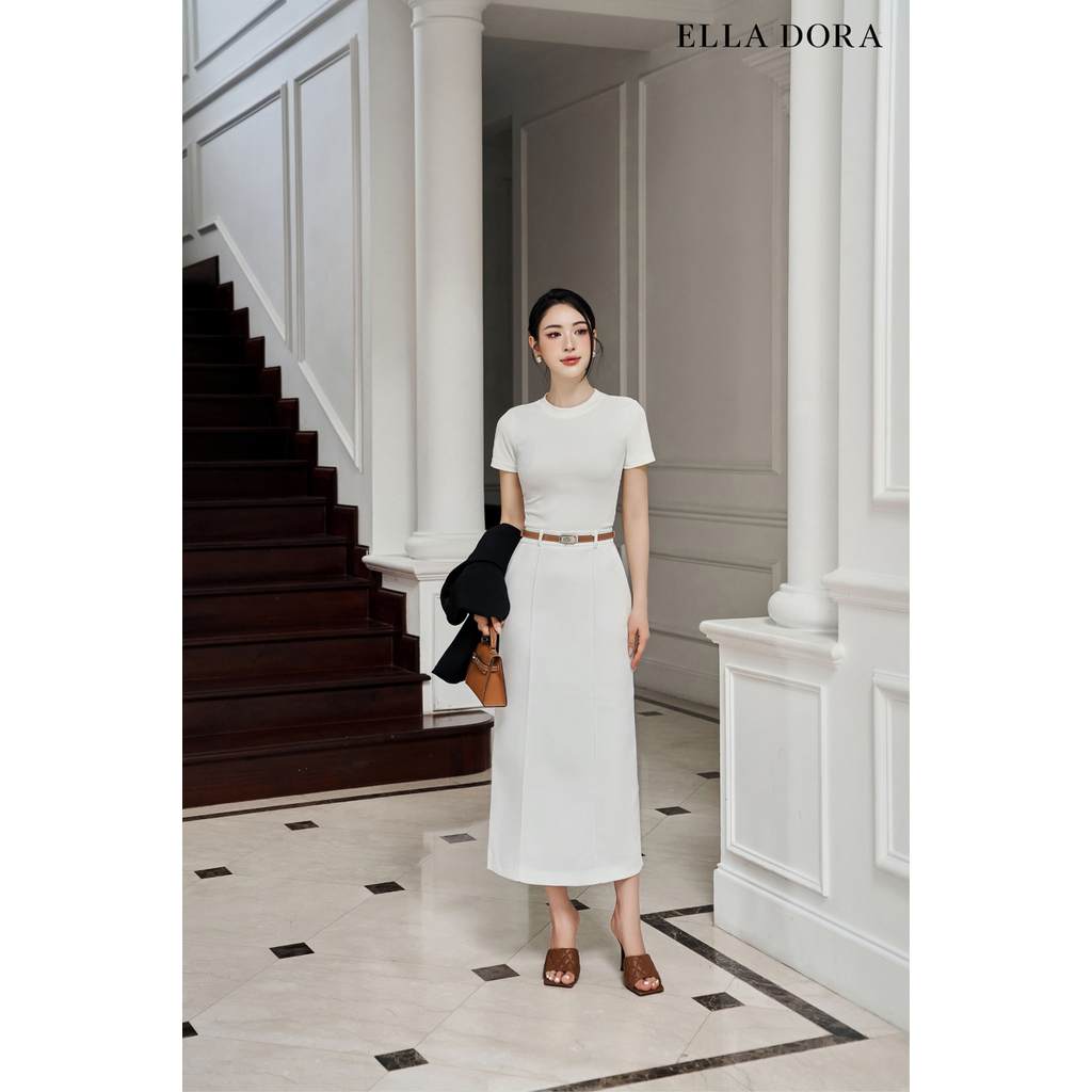 Áo thun nữ ELLA DORA tay ngắn form ôm gọn tôn dáng thanh lịch sang trọng màu TRẮNG [AT04]