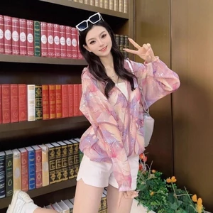 Áo khoác chống nắng màu hồng mạ bạc thời trang và sành điệu, áo khoác có mũ trùm đầu rộng rãi, giảm béo, nhẹ