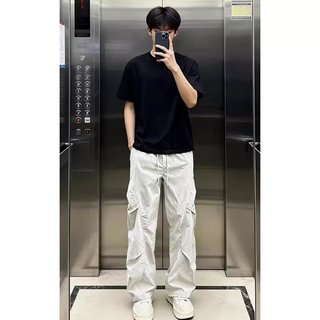 DICHUANGZHE Quần jean ống thẳng nhiều túi phong cách đường phố cổ điển dành cho nam và nữ