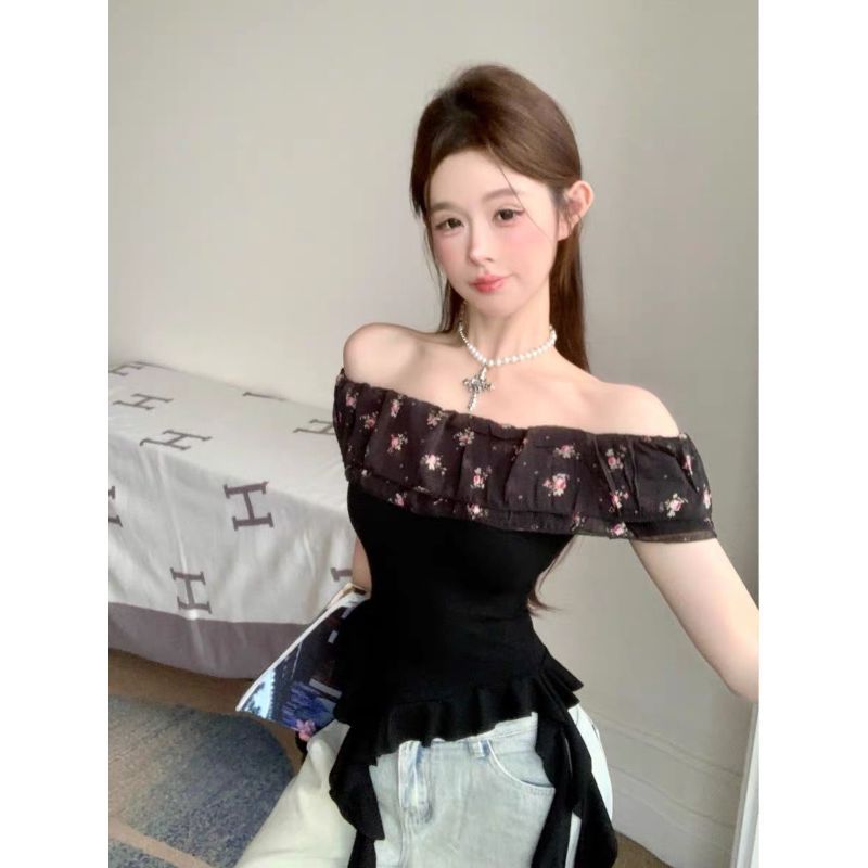 [Bán chạy nhất] Áo thun ngắn tay hoa xù không đều bán chạy dành cho nữ mùa hè Pure Desire Hot Girl một vai nhỏ Top đẹp độc đáo