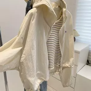 Phong cách Hàn Quốc mỏng dáng rộng mỏng hơn trông nhỏ giản dị phong cách ngắn có mũ trùm đầu Áo khoác chống nắng