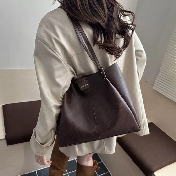 Túi xách nữ LEMONTRE Hàn Quốc, Túi Tote nhẹ Túi đeo vai nữ, Túi đeo vai nữ chất liệu PU dung tích lớn kiểu cổ điển Túi đeo nách nữ – 6