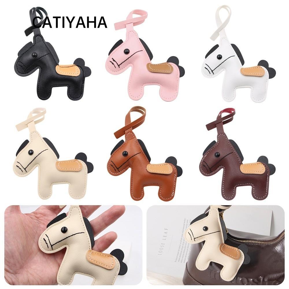 CATIYAHA Da Ngựa Móc Khóa Mặt Dây Chuyền, Hoạt Hình Da PU Ngựa Năm Túi Mặt Dây Chuyền, Dễ Thương Vintage Nhẹ Ngựa Treo Dây Túi Móc Khóa Trang Trí