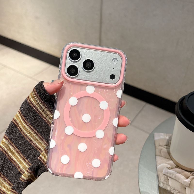 Ốp điện thoại Shell Polka Dot từ tính iPhone17Promax Thích hợp cho Apple 16Pro Vỏ bảo vệ hai lớp 15 / 14