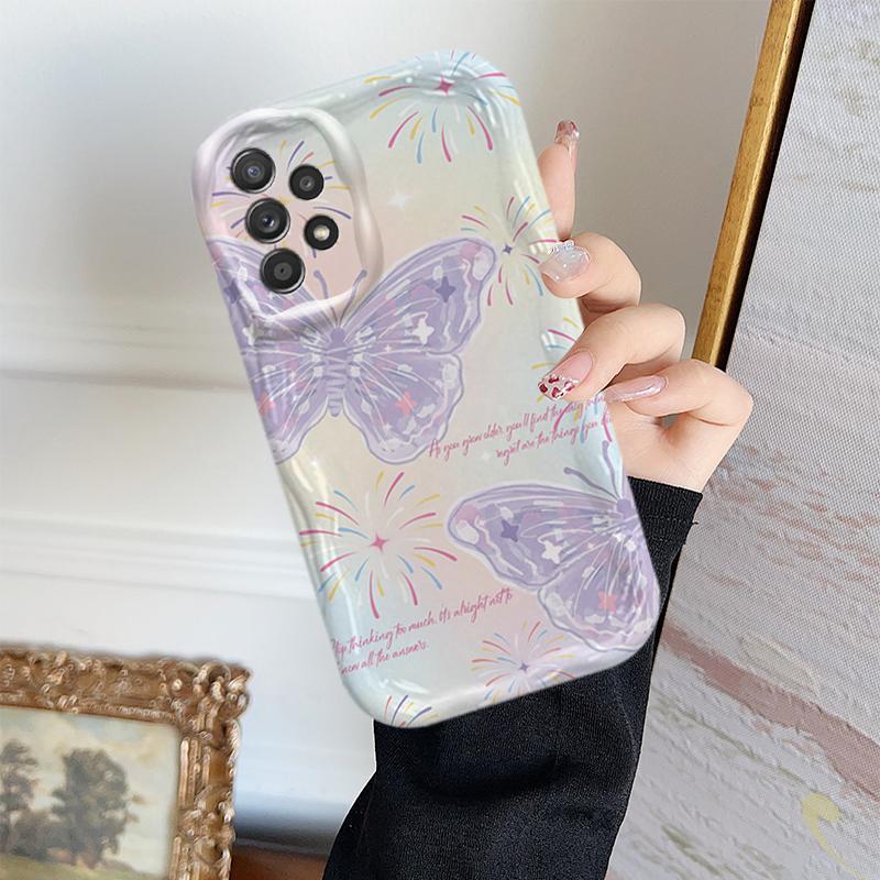 Ốp Lưng Cho Samsung Galaxy A13 A23 A32 A33 A52 A52S 4G 5G Vỏ Kem Hoạt Hình Cặp Đôi Bướm Mềm TPU 3D Sóng Silicon Vỏ Điện Thoại