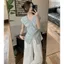 Tính khí giản dị Cổ chữ V chia ly Áo ghi lê tay ngắn phối ren màu trơn Áo sơ mi Niche Nar