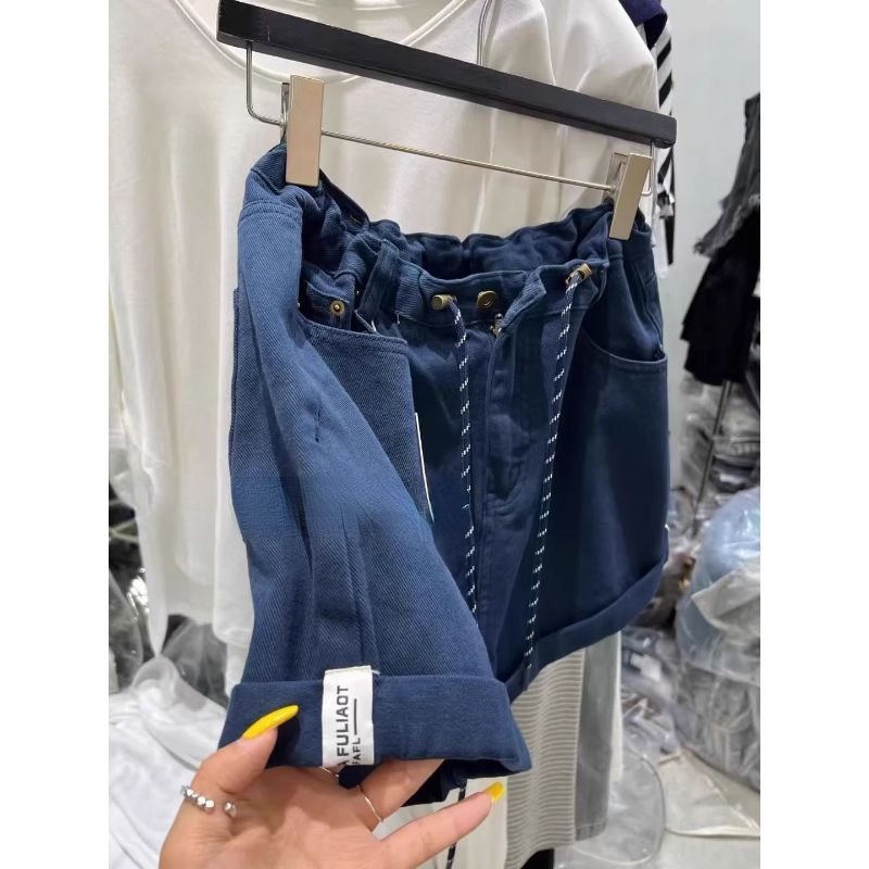[Khuyến mãi trong thời gian có hạn] Phiên bản Hàn Quốc mùa hè Loose Feeling All-Match Quần ống rộng dây rút Denim eo cao Quần short Bud thông thường