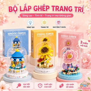Mô hình khối xây dựng 3D – Hoa bất tử – Có giá đỡ đèn & vỏ che bụi – Lắp ráp hoa để bàn, quà sinh nhật tặng bạn gái