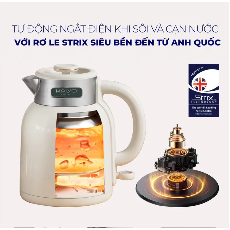 Ấm siêu tốc 2 lớp Cool touch Kaiyo 1.5L ,Nhựa PP cách nhiệt an toàn khi sử dụng. Hàng chính hãng