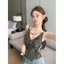 Áo yếm cổ xoay đính cườm in họa tiết cổ điển dành cho nữ Mùa hè Phong cách mới Pure Desire Mặc bên ngoài Slim-fit Không tay ngắn