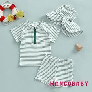 MG-Boys 'Rash Guard Set Bộ đồ bơi 3 mảnh Nhanh khô Bảo vệ phát ban Sọc tay ngắn Quần bơi Mũ bơi Bộ đồ tắm