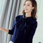 Áo sơ mi nữ tay dài, cổ thắt nơ chắc chắn, thiết kế ruffles ngọt ngào