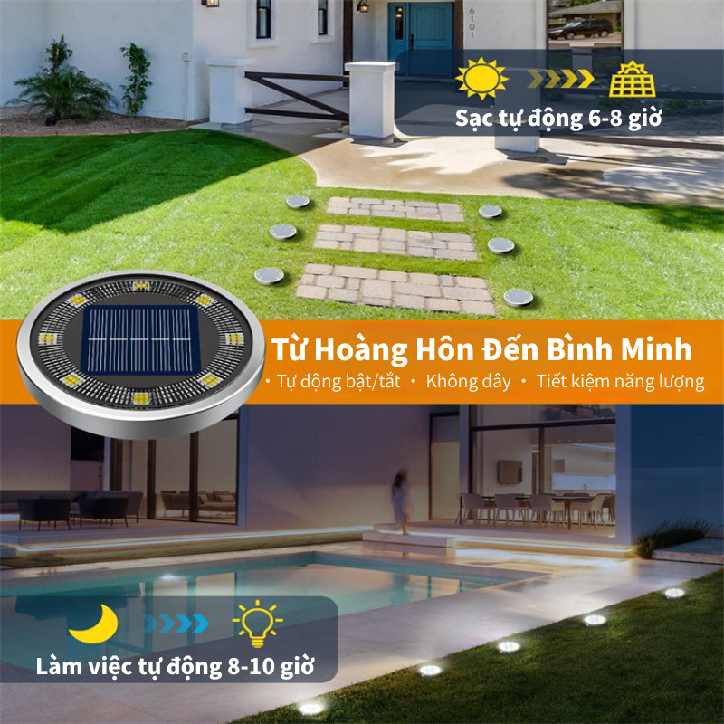 Bộ 4 Đèn Năng Lượng Mặt Trời Cắm Đất Chống Nước IP65 – Đèn Ngủ Sân Vườn, Thích Hợp Cho Sân Vườn, Sân Nhà, Cắm Trại