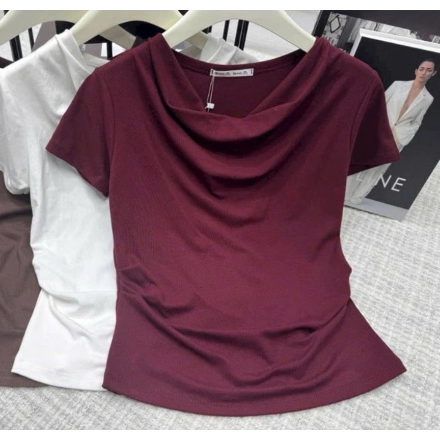 A008 Áo Thun Dáng Ôm Cổ Đổ Thời Trang Cuốn Hút Cho Nàng T071 Linh Tây.Clothing